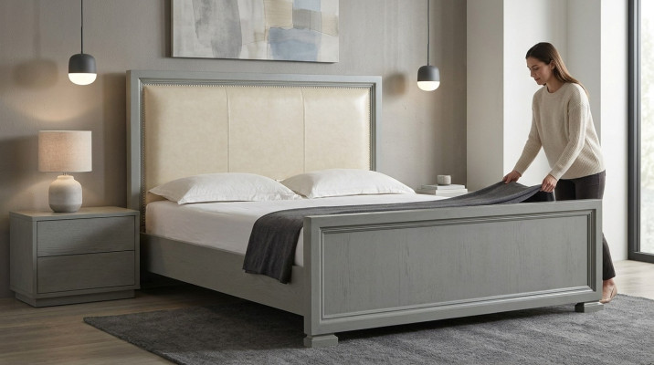 Cama acolchada Diseño Lujo Hotel Camas matrimonio 180-200cm Habitación doble Cuero