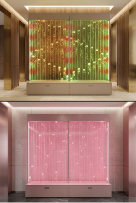 Moderna pared divisoria decorativa de agua, paredes de agua LED iluminadas.