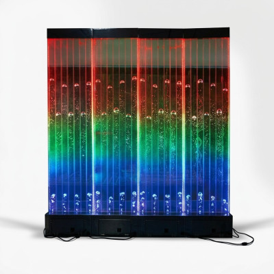 Panel de pared con burbujas de agua. Fuente de agua decorativa con luces LED. Diseño de pared de agua.