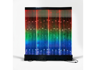 Panel de pared con burbujas de agua. Fuente de agua decorativa con luces LED. Diseño de pared de agua.