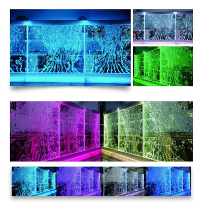 Luces de agua de la columna, estantería de bar, columna de columnas de agua, estantes de mostradores, separador de estanterías.