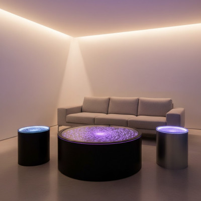 Mesa auxiliar LED redonda para agua, barra de pared, estante, muebles iluminados.