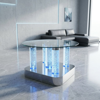 Diseño de mesa de columna de agua, mesa de centro de columna de agua, mesas de sofá de agua LED.