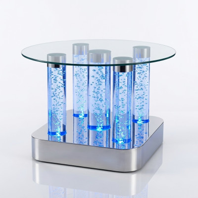 Diseño de mesa de columna de agua, mesa de centro de columna de agua, mesas de sofá de agua LED.