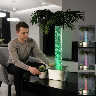 Diseño de LED de columna de agua de burbujas de 60 cm con iluminación de columna de agua de mesa de palmera planta.