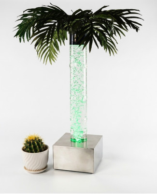 Diseño de LED de columna de agua de burbujas de 60 cm con iluminación de columna de agua de mesa de palmera planta.