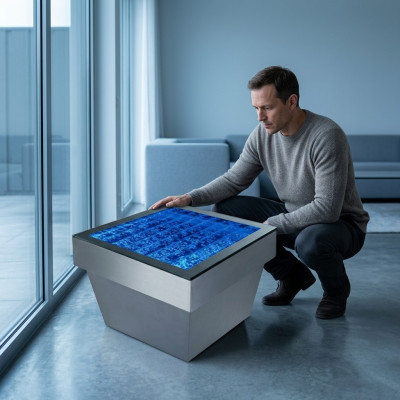 Diseño Mesa Baja Mesa de Centro Columna de Agua Sofá de Agua LED Decoración Iluminada