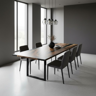 Mesa de comedor de diseño de lujo de resina epoxi River Table de madera maciza real.