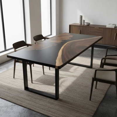 Mesa de río de lujo de resina epoxi, mesa de comedor maciza de 150x80 cm, real.