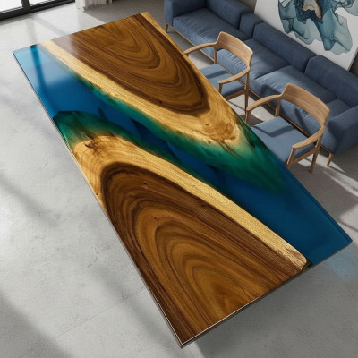 Muebles de lujo Mesa de comedor River Madera maciza Mesa de río Resina epoxi Mesas
