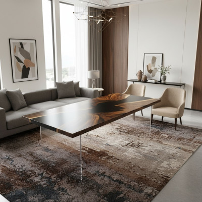 Resina epoxi Mesa de comedor de madera natural Muebles sólidos Mesa de resina en cascada