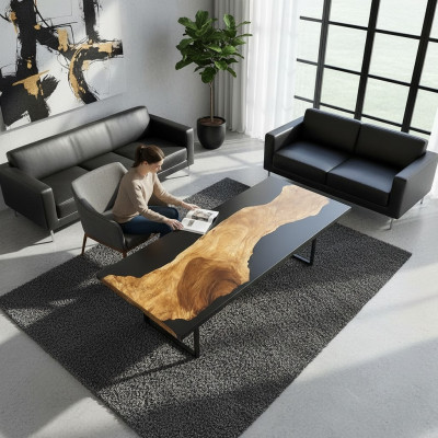 Mesa de resina epoxi Mesa de comedor de madera maciza Muebles de madera maciza Efecto cascada de resina epoxi