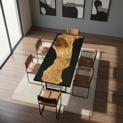 Mesa de resina epoxi Mesa de comedor de madera maciza Muebles de madera maciza Efecto cascada de resina epoxi