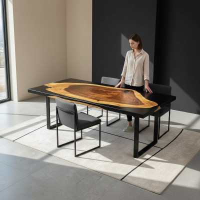 Mesa de comedor de lujo River Table, mesas macizas 141*71 mesa de río madera real