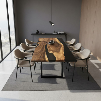 Resina epoxi Mesa de comedor Mesa de conferencias Madera real Muebles macizos Resina de colada