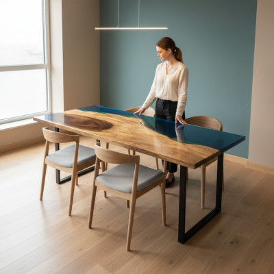 Mesa comedor Mar Agua Río Madera real Mesa fluvial 181x81cm Mesas