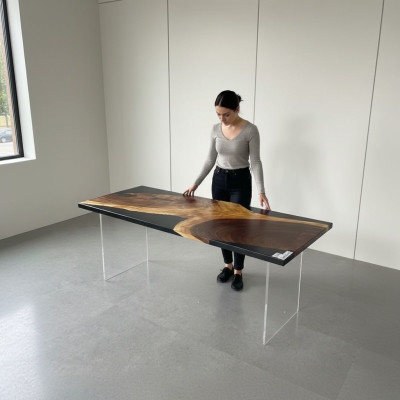 Mesa de comedor Mesa de resina epoxi Mesa maciza de 201x81 cm Mesa de río Madera real