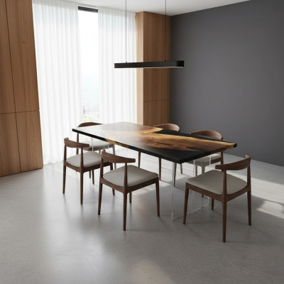 Mesa de comedor Mesa de resina epoxi Mesa maciza de 201x81 cm Mesa de río Madera real