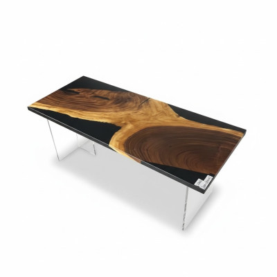 Mesa de comedor Mesa de resina epoxi Mesa maciza de 201x81 cm Mesa de río Madera real