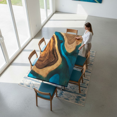 Mesa mesa Mesas Resina Epoxi Muebles de diseño masivo 140x71 de madera genuina
