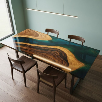 Mesa mesa Mesas Resina Epoxi Muebles de diseño masivo 140x71 de madera genuina