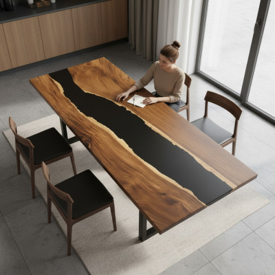 Mesa de comedor River Table sólida Mesa 201*81 Mesa de río Madera real Resina epoxi