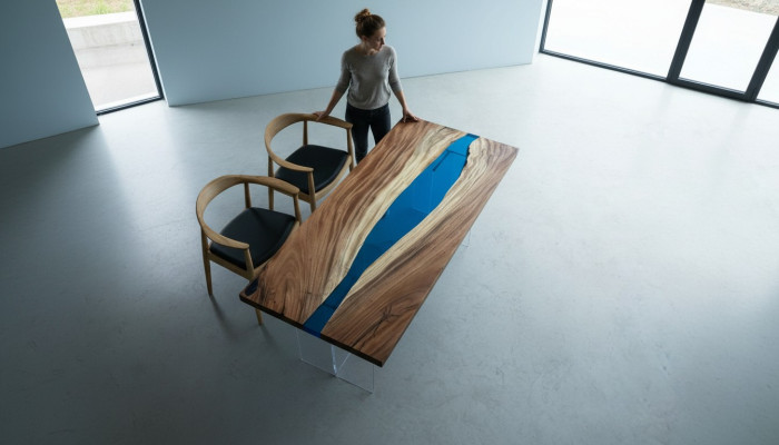 Mesa de comedor River Table Maciza 185x85 cm Mesa de río Resina epoxi Mar.
