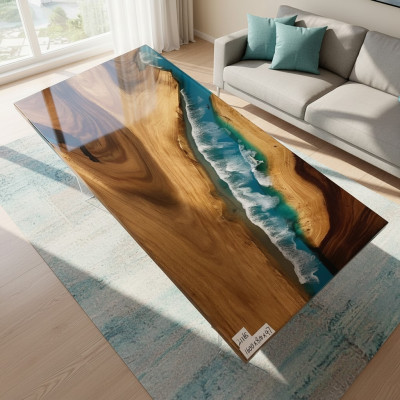 Mesa de comedor River Table de madera maciza 160x81 Mesa de río Mar Cascada de agua.