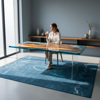 Mesa de río de mesa de comedor Mesa de río Macizo Mesas 202x81 Resina epoxi Mar