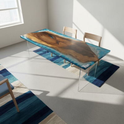 Mesa de río de mesa de comedor Mesa de río Macizo Mesas 202x81 Resina epoxi Mar