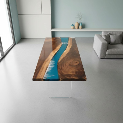 Mesa de río de resina epoxi, mesa maciza 201x81 mesa de río nueva madera real.