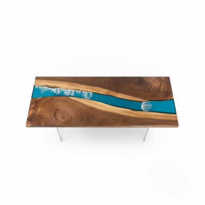 Mesa de río de resina epoxi, mesa maciza 201x81 mesa de río nueva madera real.