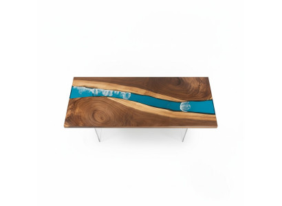 Mesa de río de resina epoxi, mesa maciza 201x81 mesa de río nueva madera real.