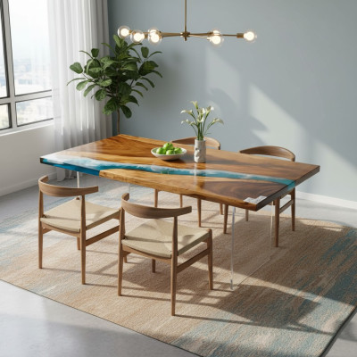 Mesa de comedor River Table de madera maciza de resina epoxi Tablas 161x81 Nuevo