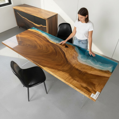 Epoxidharz Mesa de comedor River Table Madera maciza Real Mesas 221x91