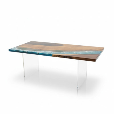 Mesa de diseño de resina epoxi Ozean, madera de lujo, muebles de comedor.