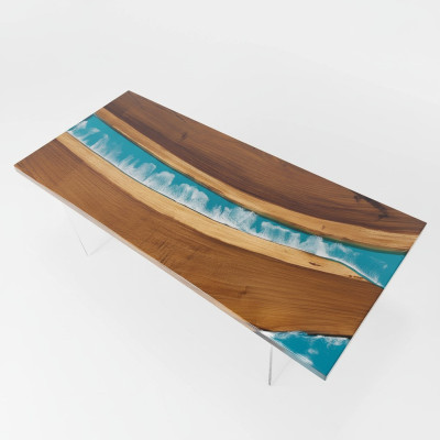 Mesa de madera real con resina epoxi de cascada Mesa de resina epoxi Mesas macizas