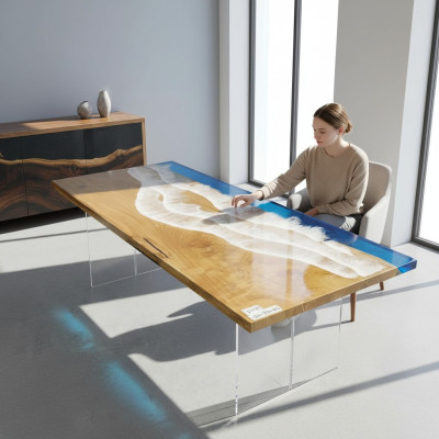 Mesas Mesa de comedor Diseño de mesa Moderno Mar Río Muebles 181x81 Epoxi
