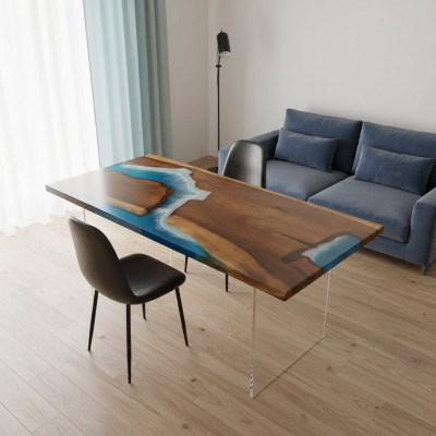Mesas Mesa de comedor Diseño Mesa Moderna Mar Decoración de río Muebles 181x81 Epoxi