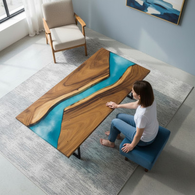 Mesa de río de resina de epoxi de madera real de lujo Negro Agua Epoxy
