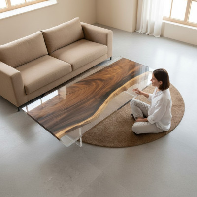 Epoxi de resina mesa de madera maciza mesa de decoración de resina epoxi de cascada