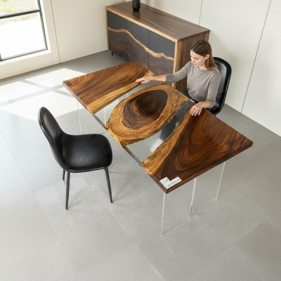 Muebles de madera maciza Mesa de comedor Resina epoxi Mesa de resina epoxi realGiessharz