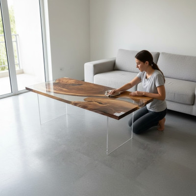 Mesa de comedor de resina epoxi Madera real de muebles macizos Mesa de epoxi de cascada