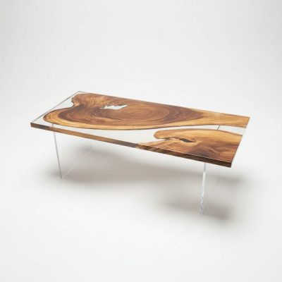 Mesa de comedor de resina epoxi Madera real de muebles macizos Mesa de epoxi de cascada