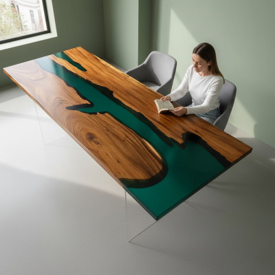 Epoxidharz Esstisch Echtes Holz Massive Möbel Wasserfall Deko Epoxid Tisch