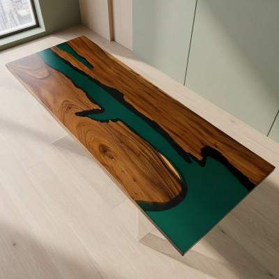 Epoxidharz Esstisch Echtes Holz Massive Möbel Wasserfall Deko Epoxid Tisch
