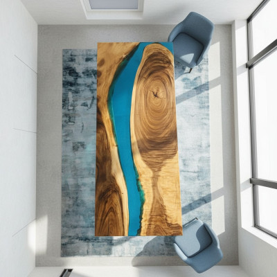 Mesa de madera real con resina epoxi de cascada, mesas de comedor con resina epoxi maciza.
