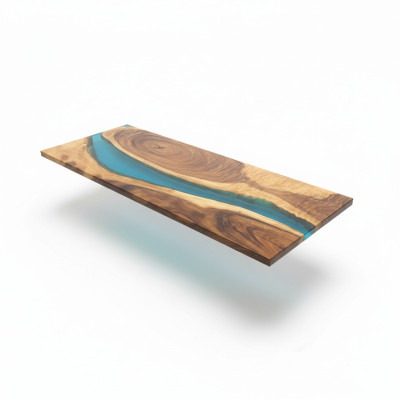 Mesa de madera real con resina epoxi de cascada, mesas de comedor con resina epoxi maciza.