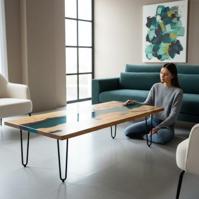 Río Mesas Mesa de comedor Diseño de mesa Muebles modernos 180x80 Resina epoxi