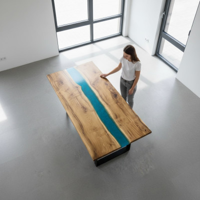Mesa de madera real con resina epoxi de cascada Mesa de resina epoxi Mesa de madera maciza con resina epoxi.